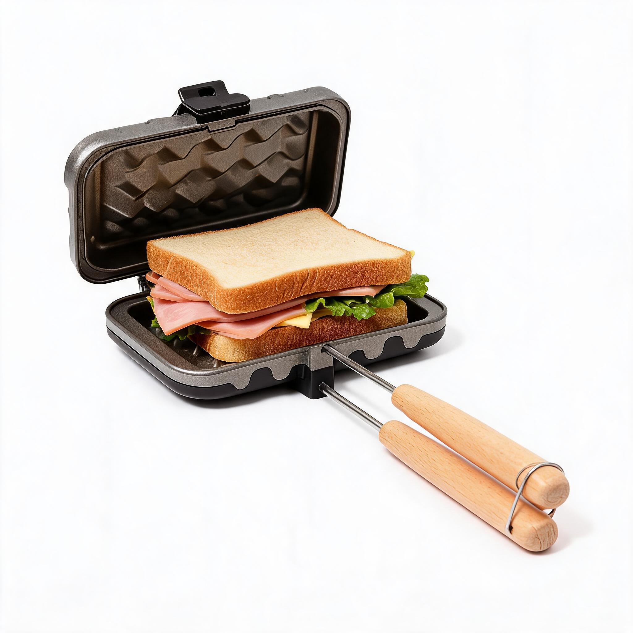 Toaster - Ahşap Saplı Sandviç Makinesi, Taşınabilir Yapışmaz